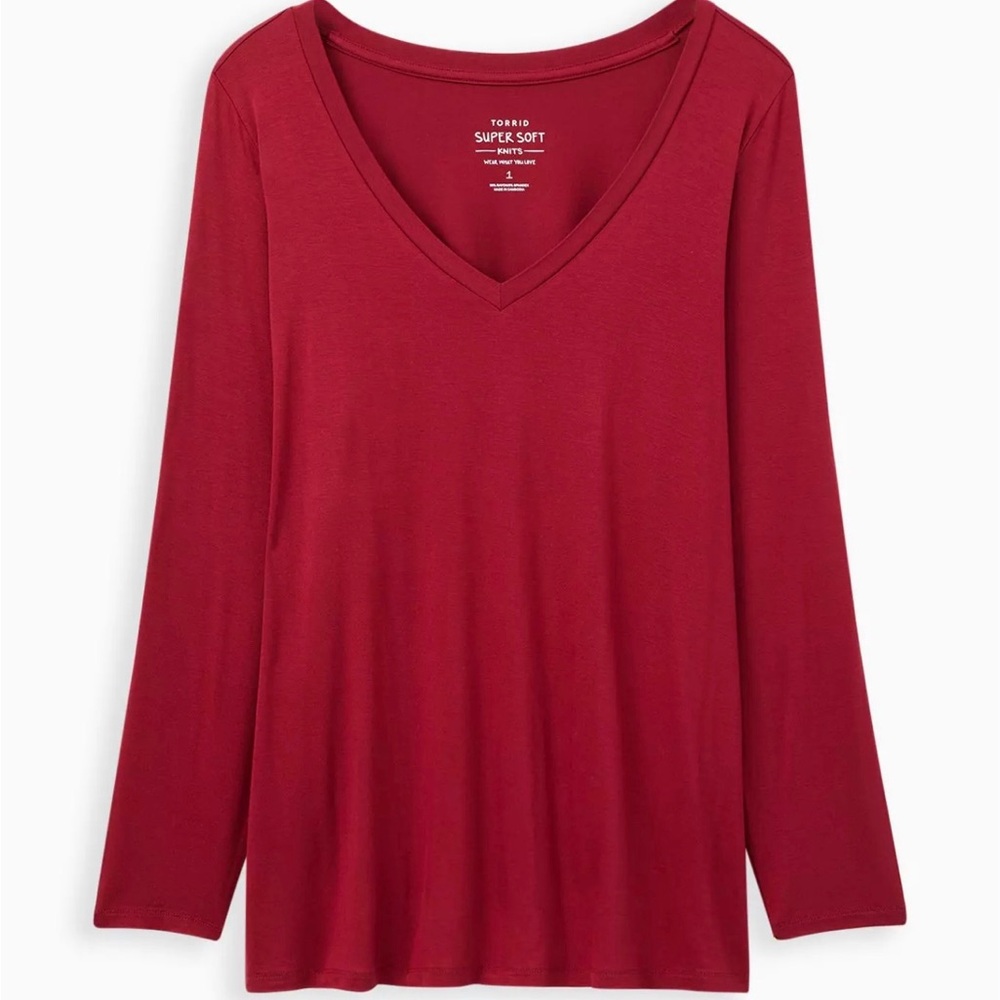 Torrid | Super Soft Knit V-Neck Deep Red Long Sleeve Top ✨ Plus Size 1 NWT 🖤